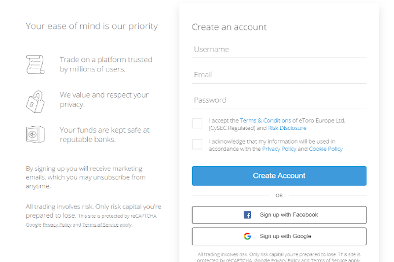 eToro registration form