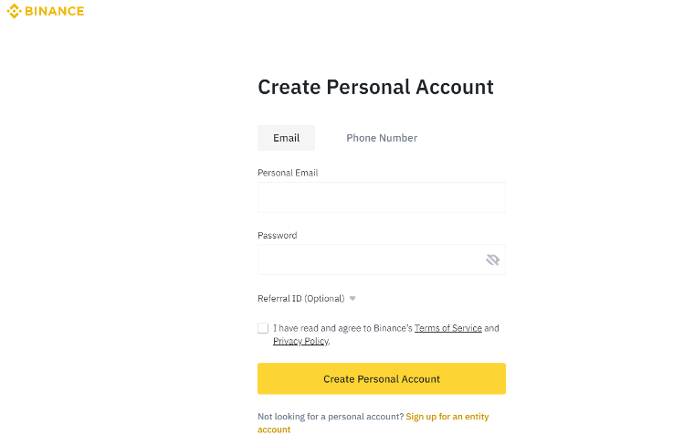 Step 1 Create an Account with Binance